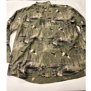 Field & Stream Duck Camo Button Up‎ Long Sleeve Hunting Outdoor Silk Shirt XL